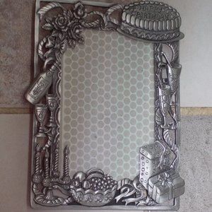 Pewter birthday frame, approximately 6 3/4"x5 1/4" holds 3.5"x5" photo